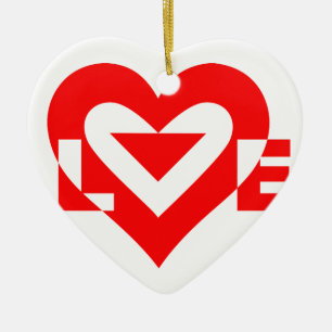 Ornement Cœur En Céramique Graphique d'amour cool, Rouge