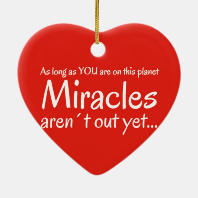 Ornement Cœur En Céramique Guillemet Miracle en rouge et blanc (Dos)