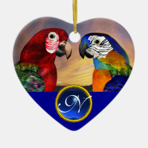 Ornement Cœur En Céramique HYPER PARROTS BLEU SAPPHIRE GEM MONOGRAM Aimer