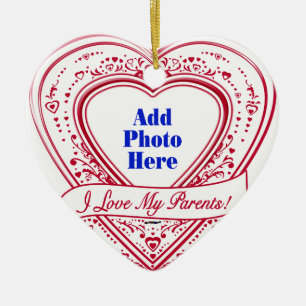 Ornement Cœur En Céramique I Love My Parents ! Photo Red Hearts