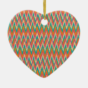 Ornement Cœur En Céramique iKat Zigzag Design Couleurs d'épices