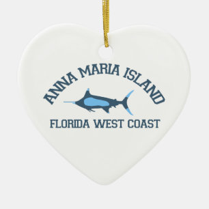 Ornement Cœur En Céramique Île d'Anna Maria - conception de pêche