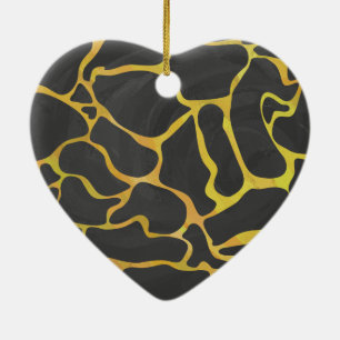 Ornement Cœur En Céramique Impression Giraffe noir et jaune