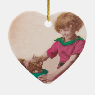 Ornement Cœur En Céramique imprimable vintage libre - photo de fille et de