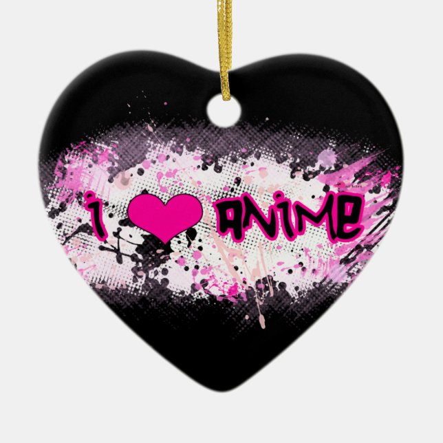 Ornement Cœur En Céramique J'aime l'ornement d'Anime (Devant)