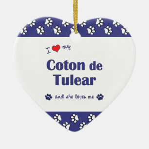 Ornement Cœur En Céramique J'aime mon coton de Tulear (le chien femelle)