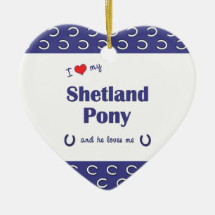 Ornement Cœur En Céramique J'aime mon poney de Shetland (le poney masculin)