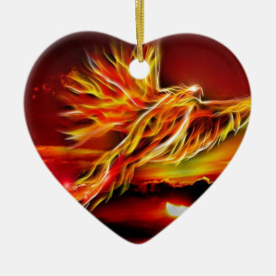 Ornement Cœur En Céramique Jardin volant rouge brûlant de Phoenix de tarot