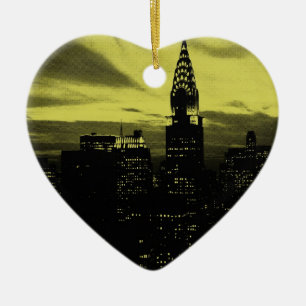 Ornement Cœur En Céramique Jaune pointu Noir New York City