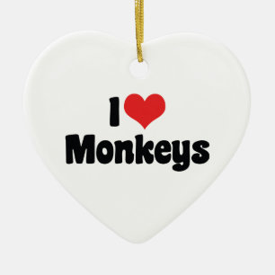 Ornement Cœur En Céramique Je suis amoureux des singes au cœur
