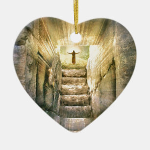 Ornement Cœur En Céramique Jésus à la résurrection vide de Pâques de tomb