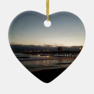 Ornement Cœur En Céramique jetée de san clemente la nuit océan californie