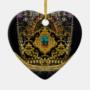 Ornement Cœur En Céramique Jeygraneau Élégant Monogramme