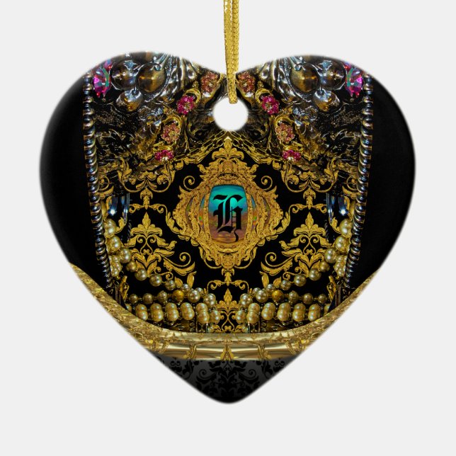 Ornement Cœur En Céramique Jeygraneau Élégant Monogramme (Devant)