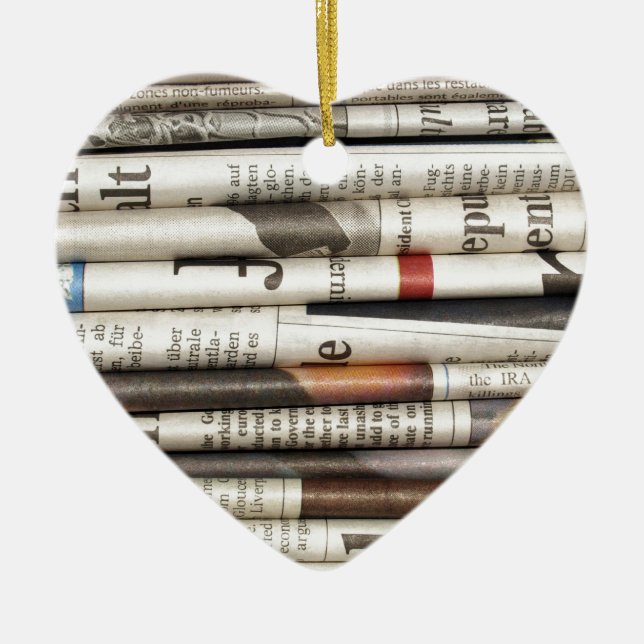 Ornement Cœur En Céramique Journaux (Devant)