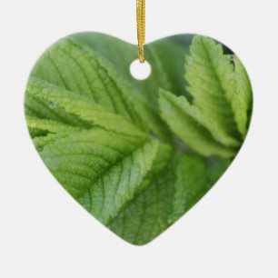 Ornement Cœur En Céramique Joyeux feuilles verts de Pâques