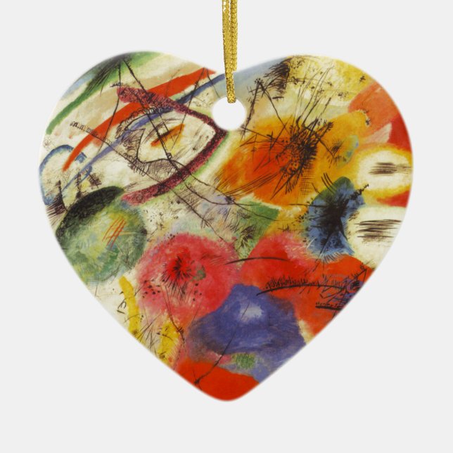 Ornement Cœur En Céramique Kandinsky Noir frappe la peinture Abstraite (Devant)
