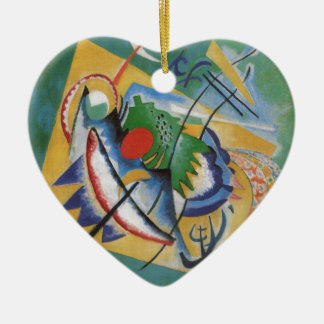 Ornement Cœur En Céramique Kandinsky rouge ovale Abstraite oeuvre d'art vert