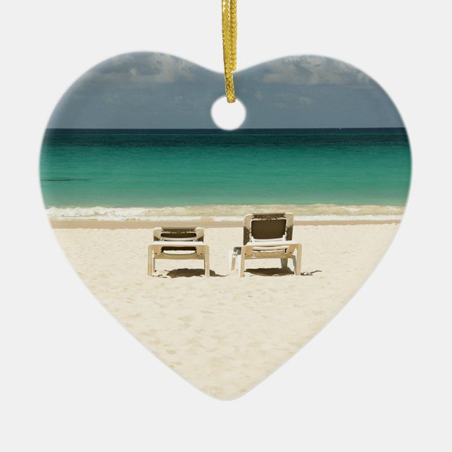 Ornement Cœur En Céramique La République Dominicaine de plage tropicale (Devant)