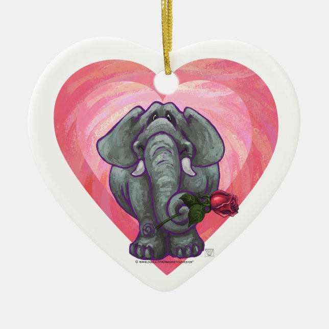 Ornement Cœur En Céramique La Saint-Valentin des éléphants (Devant)