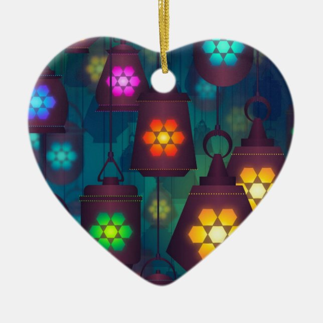 Ornement Cœur En Céramique Lanternes arabes Design moyen-oriental (Devant)