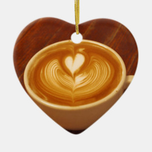 Ornement Cœur En Céramique Latte Art Coffee Love