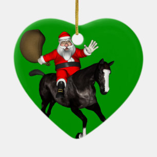 Ornement Cœur En Céramique Le Père Noël Monte Un Cheval Noir
