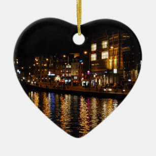Ornement Cœur En Céramique Les canaux d'Amsterdam la nuit