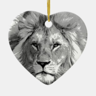 Ornement Cœur En Céramique Lion noir blanc