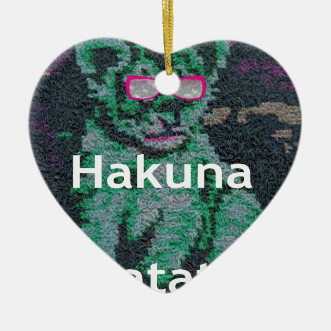 Ornement Cœur En Céramique Lion vert avec lunettes roses "Hakuna Matata" Art (Devant)