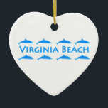 Ornement Cœur En Céramique Logo de dauphins de Virginia Beach<br><div class="desc">Les dauphins bleus lumineux apparaissent dans ce Virginia Beach nautique-orienté,  logo de Va. Des dauphins - sont généralement vus le long du Virginia Beach côtier.</div>