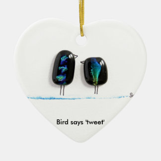 Ornement Cœur En Céramique L'oiseau dit gazouiller - oiseaux d'amour amusants