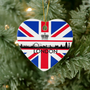 Ornement Cœur En Céramique London Eye Union Jack Flag Christmas Ornament