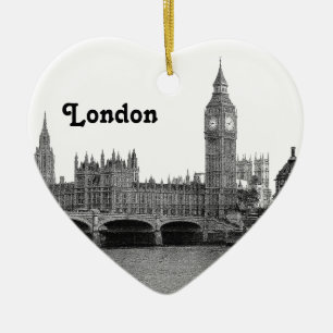 Ornement Cœur En Céramique Londres Angleterre Royaume-Uni Skyline Gravée