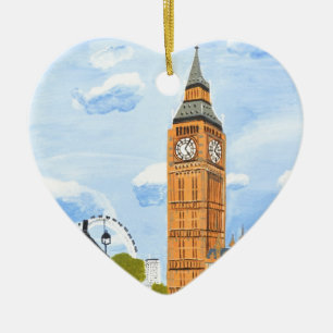 Ornement Cœur En Céramique Londres Big Ben