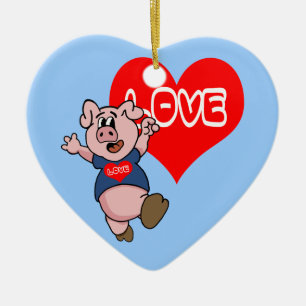 Ornement Cœur En Céramique Love Piggy