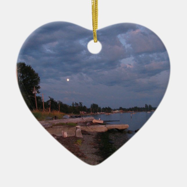 Ornement Cœur En Céramique Lune de récolte (Devant)