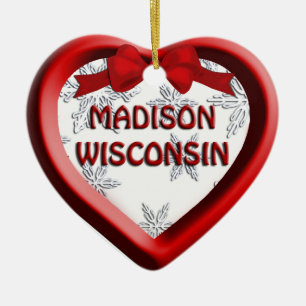 Ornement Cœur En Céramique Madison Wisconsin Heart Christmas Ornament
