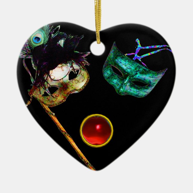 Ornement Cœur En Céramique MARDI GRAS MASQUERADE PARTY, Gem Stones (Devant)
