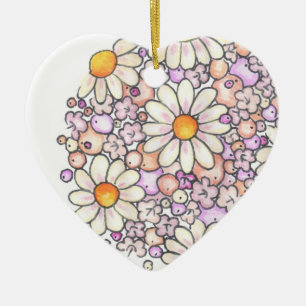 Ornement Cœur En Céramique Marguerites romantiques