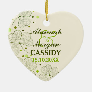 Ornement Cœur En Céramique Mariage shamrock Pois