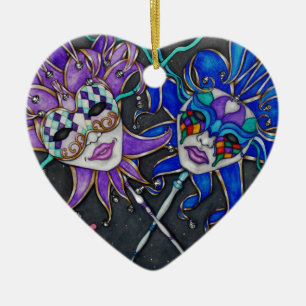 Ornement Cœur En Céramique Masques Jester Comédie/Tragédie