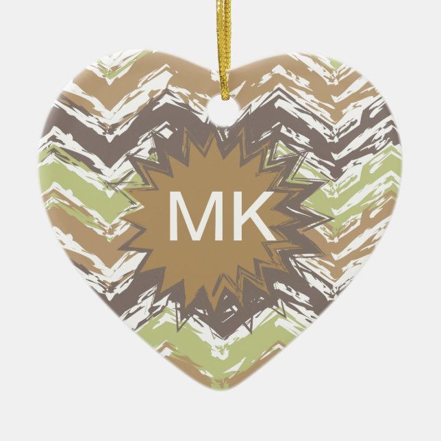 Ornement Cœur En Céramique Melon Brandy Scribble ZigZag Motif (Devant)