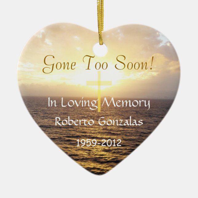 Ornement Cœur En Céramique Mémorial de l'amour Croix sainte (Devant)