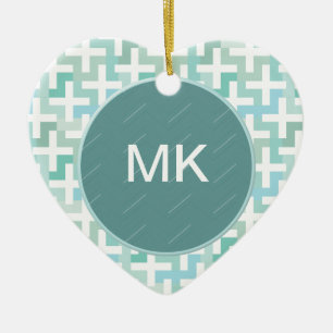 Ornement Cœur En Céramique Mer vert géométrique