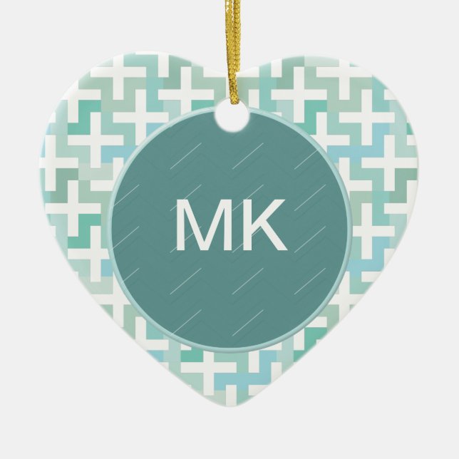 Ornement Cœur En Céramique Mer vert géométrique (Devant)