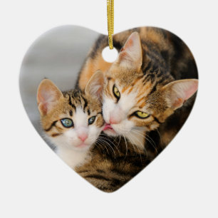 Ornement Cœur En Céramique Mère Chat Aime Cute Kitten pendre Décor