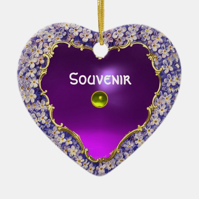 ORNEMENT CŒUR EN CÉRAMIQUE MODÈLE PHOTO LILAS ROMANTIQUE DE COEUR (Devant)