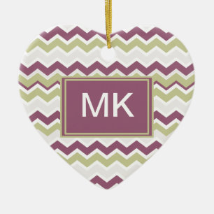 Ornement Cœur En Céramique Monogramme Chevron Brick
