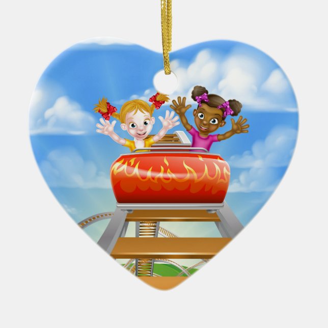 Ornement Cœur En Céramique Montagnes russes d'équitation (Devant)